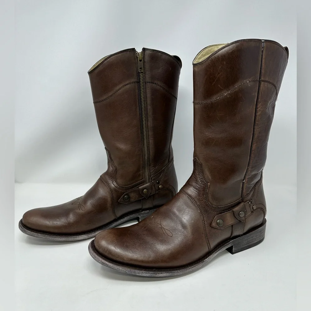 Corral‎ Western Boots Leather Strap Zip Closure Brown G1404 Men's Size 9.5